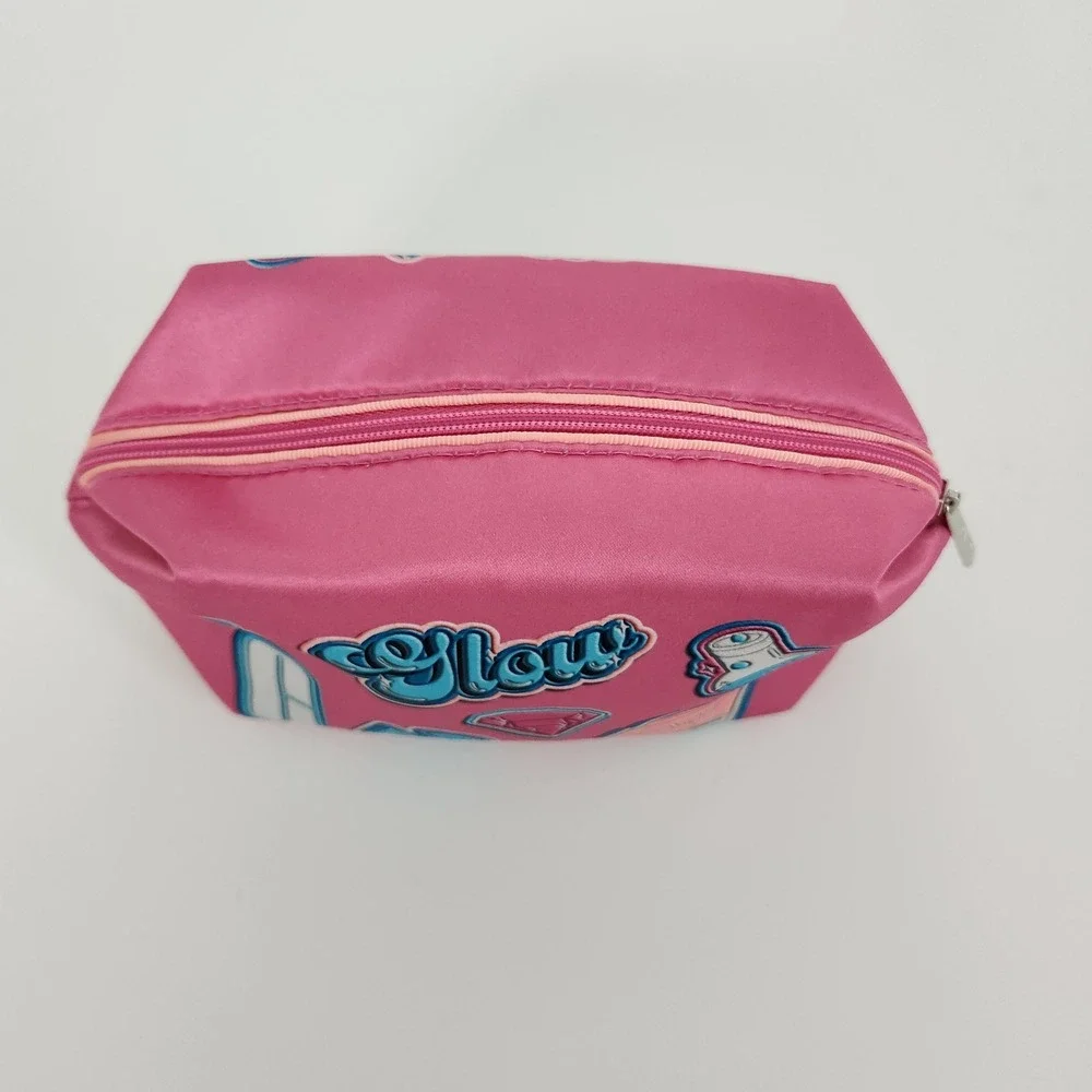Clinique Pink Satin Glow Embroidered Patch Makeup Cosmetic Bag Travel Pouch NWOT